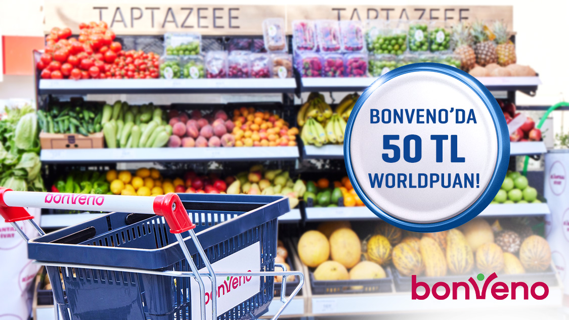 World’e özel bonVeno’da tek seferde yapılacak ilk 500 TL ve üzeri alışverişinize 50 TL Worldpuan!