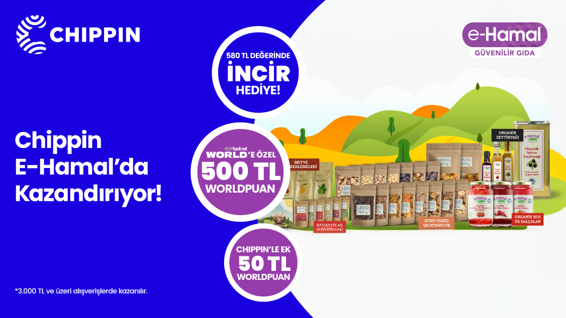 e-Hamal.com’da 3.000 TL alışverişe 500 TL Worldpuan ve 580 TL değerinde HSS Golden Hediyelik İncir! Chippin uygulaması üzerinden yapacağınız alışverişinize ek 50 TL Worldpuan!