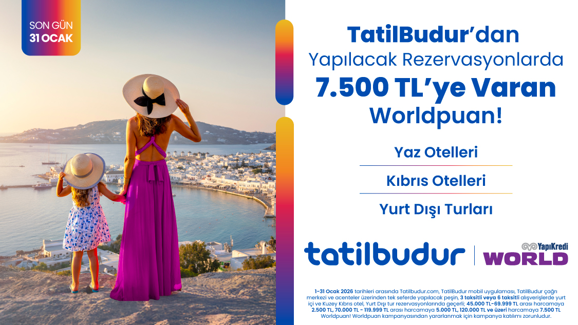 TatilBudur’dan yapılacak rezervasyonlarda 7.500 TL’ye varan Worldpuan!