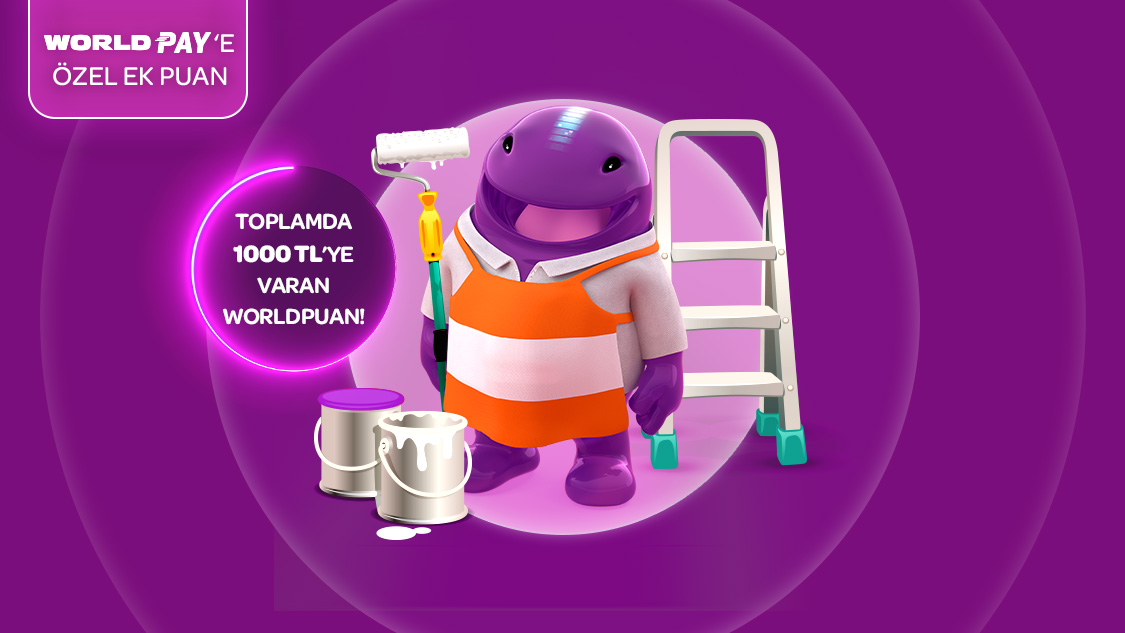 1 – 30 Haziran tarihleri arasında yapı market sektöründe tek seferde yapacağınız 25.000 TL – 100.000 TL arasındaki harcamalarınıza 500 TL, 100.000 TL ve üzeri harcamalarınıza 1.000 TL Worldpuan!