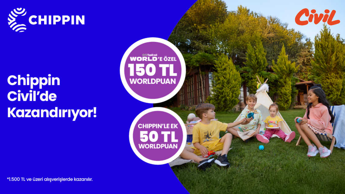 World’e özel Civil mağazalarından tek seferde yapılacak 1.500 TL ve üzeri alışverişe 150 TL değerinde Worldpuan! Üstelik Chippin uygulaması üzerinden yapacağınız 1.500 TL ve üzeri alışverişlere ek 50 TL Worldpuan!