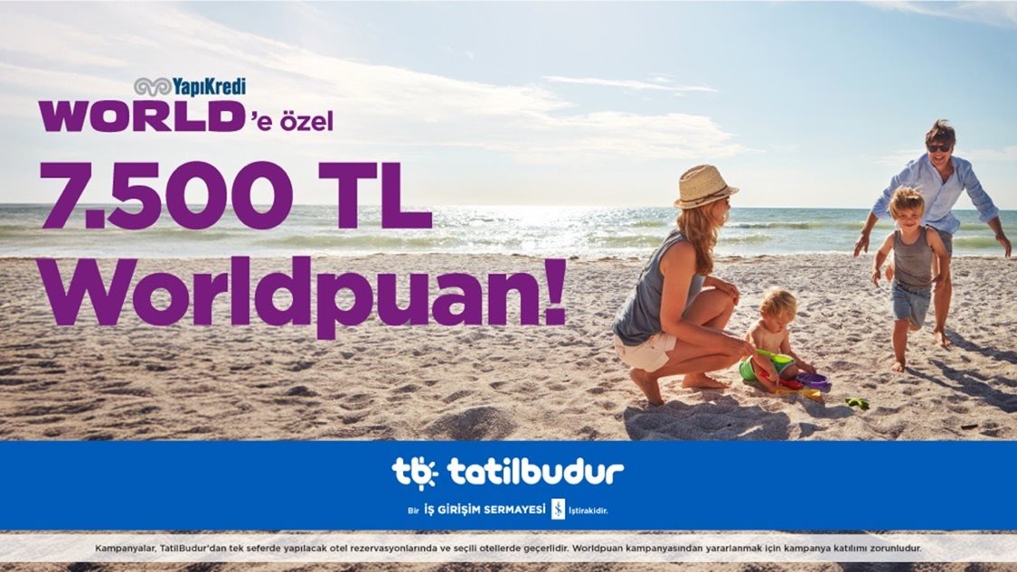 1-31 Mayıs 2025 tarihleri arasında Tatilbudur.com, TatilBudur mobil uygulaması ,TatilBudur çağrı merkezi ve acenteler üzerinden  tek seferde yapılacak peşin, 3 taksitli veya 6 taksitli alışverişlerde yurt içi ve  Kuzey Kıbrıs otel rezervasyonlarında geçerli; 45.000 TL-69.999 TL arası harcamaya 2.500 TL, 70.000 TL - 119.999 TL arası harcamaya 5.000 TL, 120.000 TL ve üzeri harcamaya 7.500 TL Worldpuan!