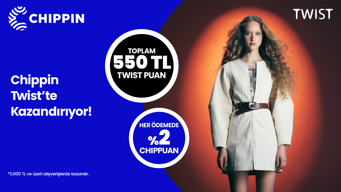 1-31 Temmuz 2025 tarihleri arasında Twist’ten yapacağınız 3.000 TL ve üzeri alışverişinize 500 TL Twist Puan! Chippin uygulaması üzerinden Twist fiziki mağazalarından yapacağınız alışverişinize ek 50 TL Twist Puan!