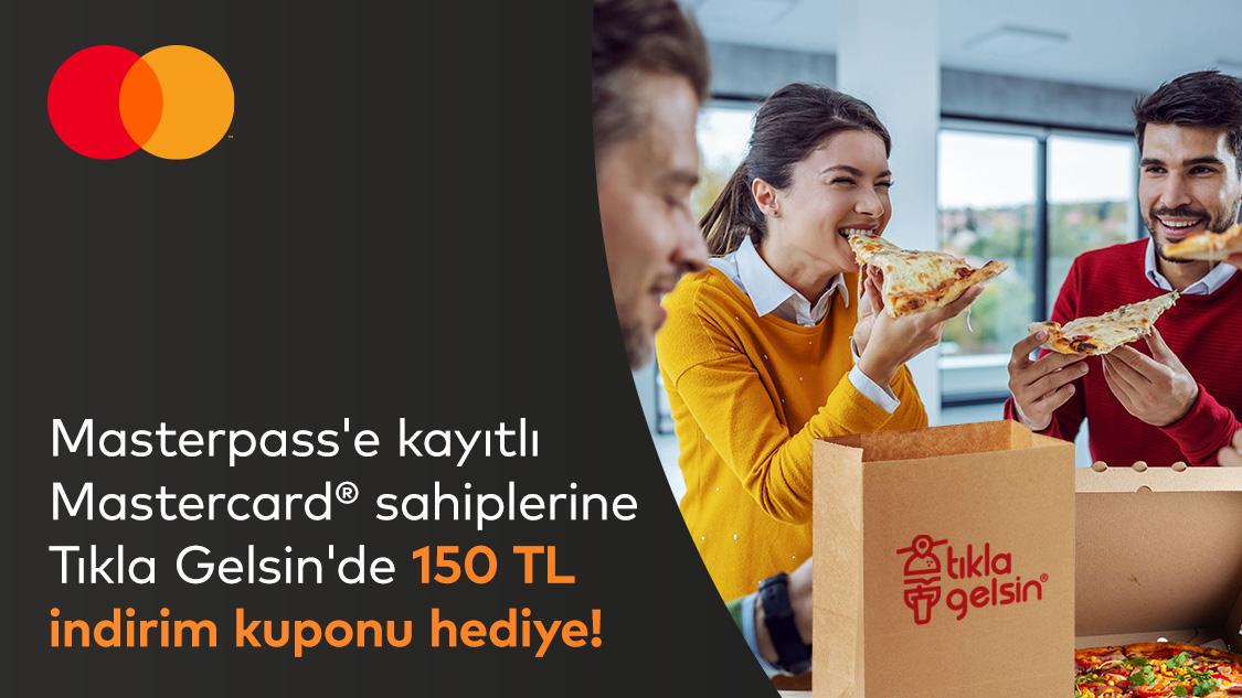 10 Aralık 2025 – 31 Ocak 2026 tarihleri arasında Masterpass’e kayıtlı Mastercard logolu Yapı Kredi banka kartı, ön ödemeli kart ve kredi kartı sahiplerine özel https://masterpassplus.com web sitesinden alacakları kupon koduyla Tıkla Gelsin Mobil Uygulaması üzerinden Sana Gelsin kanalından verilen 400 TL ve üzeri siparişlerinde 150 TL indirim!
