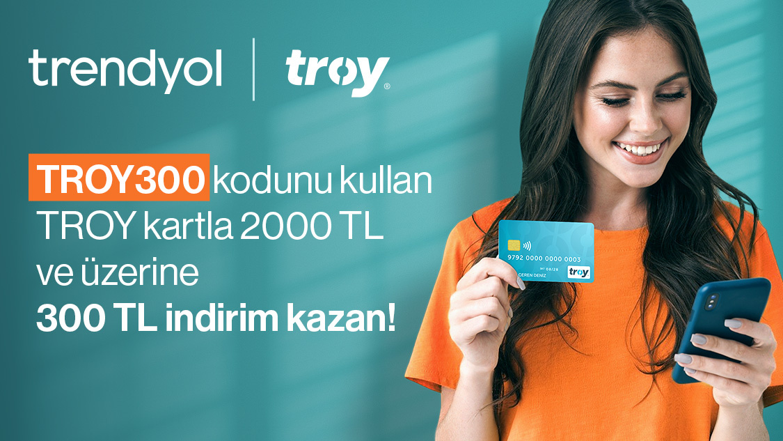 TROY logolu Yapı Kredi banka kartı, ön ödemeli kart veya kredi kartı ile 2.000 TL ve üstü siparişlerinizde TROY300 kodunu kullanarak 300 TL indirim kazanın!
