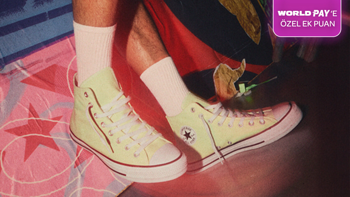 Converse mağazalarından ve www.converse.com.tr’den tek seferde yapılacak peşin veya taksitli 5.000 TL ve üzeri alışverişe 500 TL, World Pay ile ödemelerde ek 250 TL, toplamda 750 TL Worldpuan!