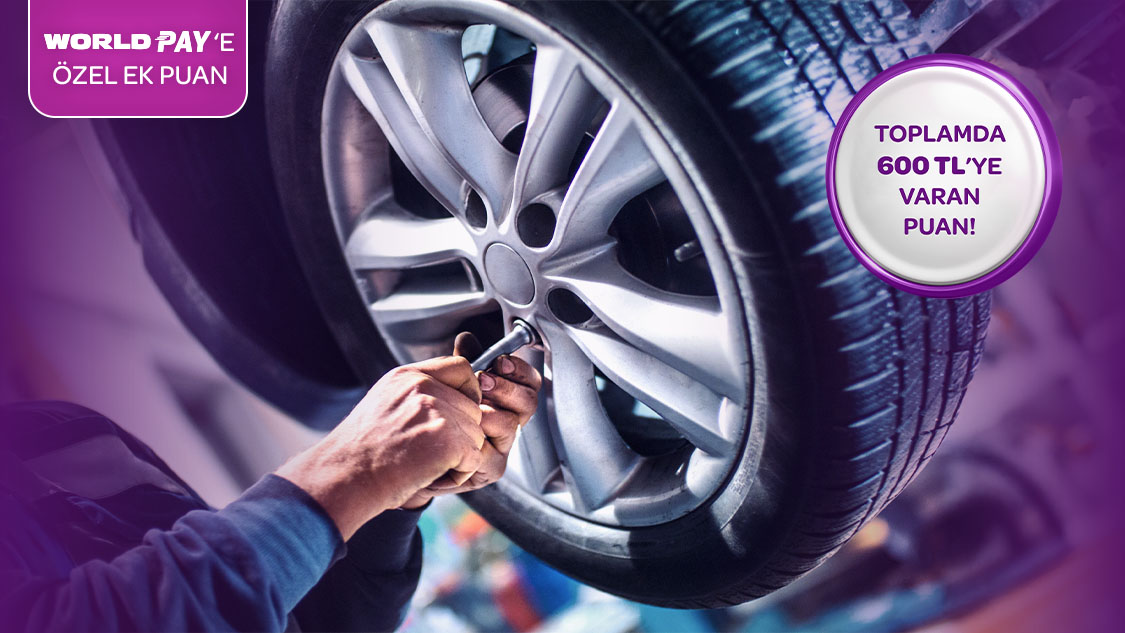 Otomotiv lastik, yedek parça ve araç bakım sektöründe tek seferde yapacağınız 7.500-30.000 TL arasındaki harcamalarınıza 250 TL’ye varan, 30.000 TL ve üzeri harcamalarınıza 600 TL’ye varan Worldpuan hediye!