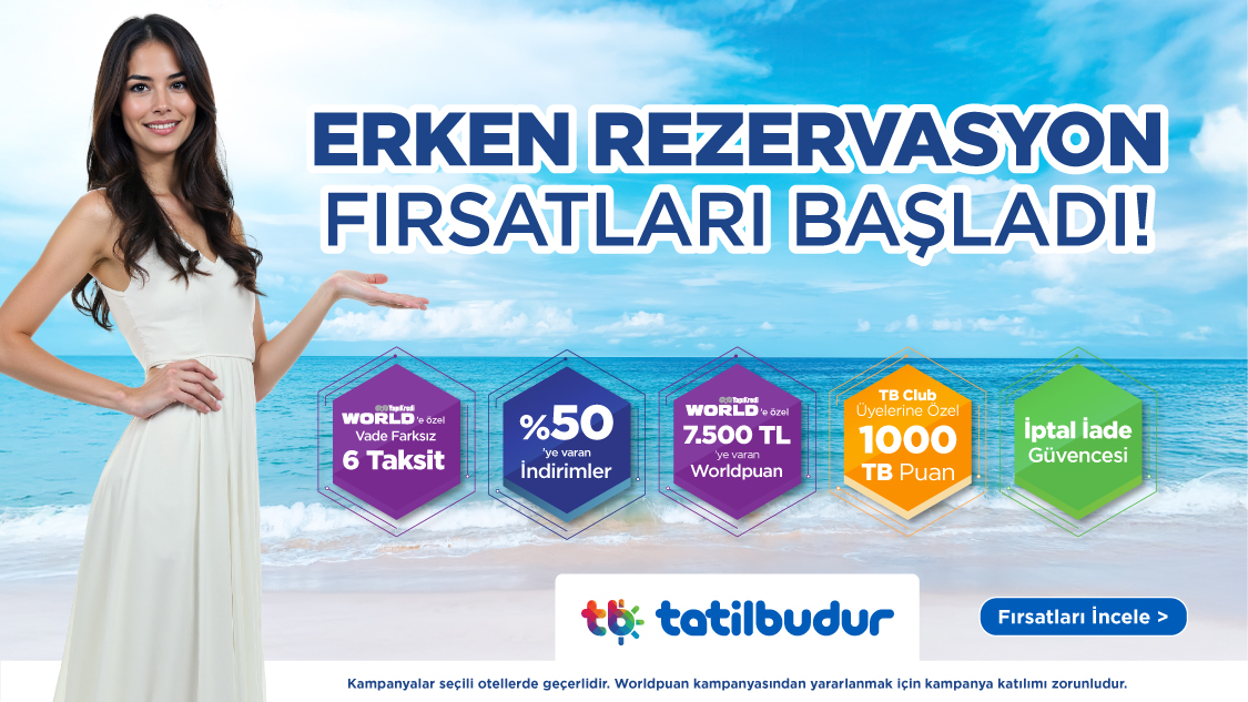 1-31 Mart 2025 tarihleri arasında Tatilbudur.com, TatilBudur mobil uygulaması ,TatilBudur çağrı merkezi ve acenteler üzerinden  tek seferde yapılacak peşin, 3 taksitli veya 6 taksitli alışverişlerde yurt içi ve  Kuzey Kıbrıs otel rezervasyonlarında geçerli; 45.000 TL-69.999 TL arası harcamaya 2.500 TL, 70.000 TL - 119.999 TL arası harcamaya 5.000 TL, 120.000 TL ve üzeri harcamaya 7.500 TL Worldpuan!
