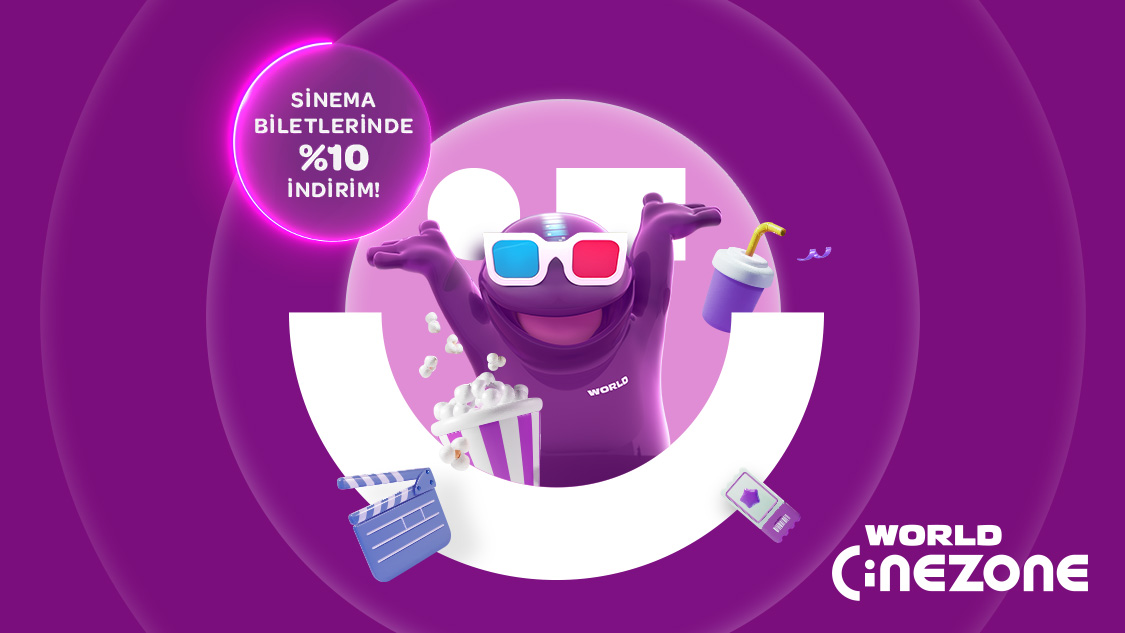 World Cinezone sinema gişelerinde yapacağınız bilet harcamalarınızda %10 indirim sizi bekliyor.