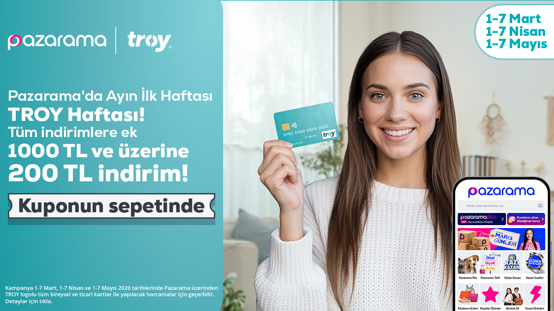 Ayın ilk haftasına özel TROY kartla Pazarama’da tek seferde 1.000 TL ve üzeri alışverişe 200 TL indirim!