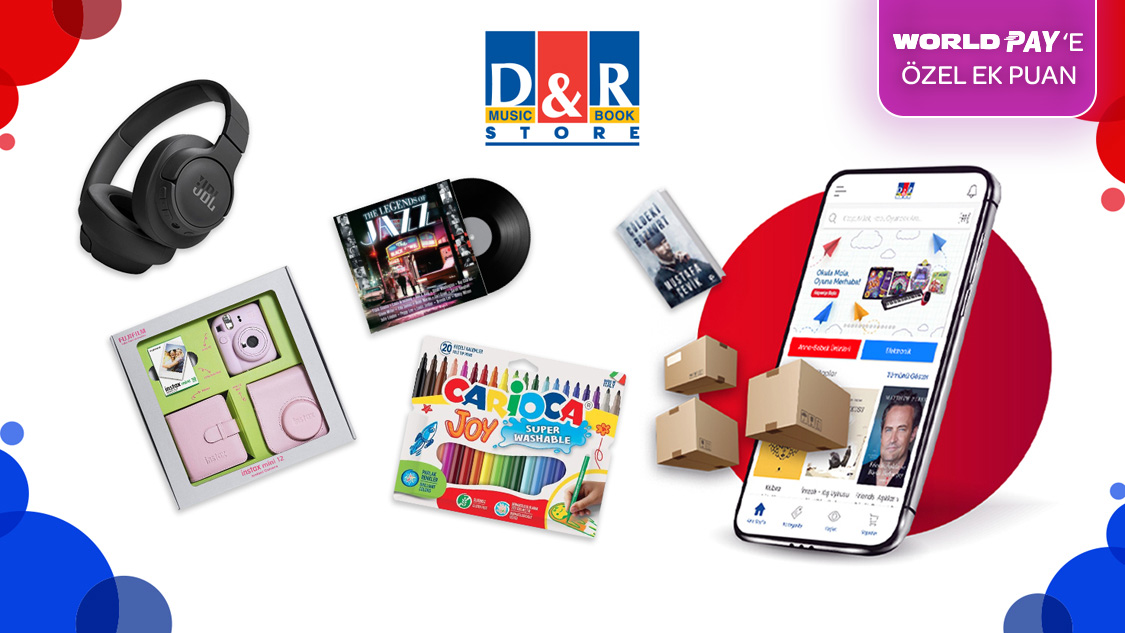 World’e özel tek seferde yapılacak 1.500 TL ve üzeri D&R alışverişlerinize 250 TL, World Pay ile ek 50 TL, toplam 300 TL D&R Puan fırsatını kaçırmayın! Üstelik 7 taksit!
