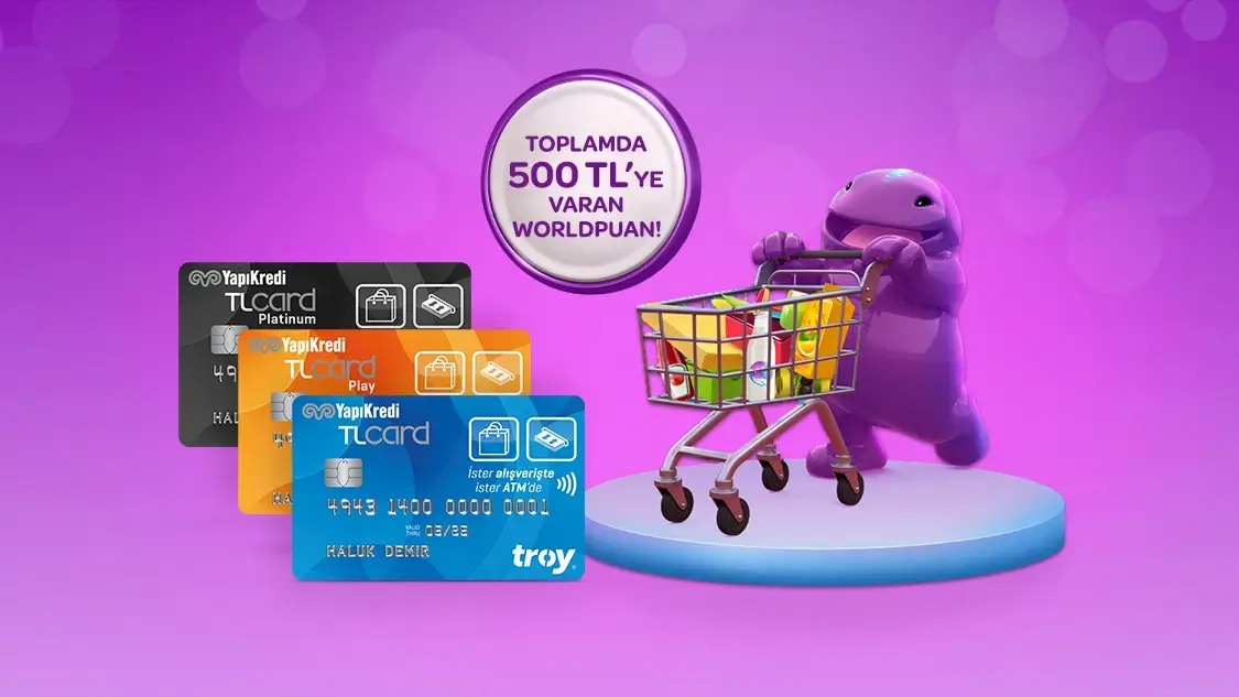 4-30 Eylül 2024 tarihleri arasında Troy logolu TLcard ile gıda marketi, kasap, manav ve şarküteri sektörlerinde ilk 1.500 TL ve üzeri yapacağınız işlemden sonraki her 1.500 TL alışverişinize 75 TL, World Pay ile ödemelerde ek 25 TL, toplamda 500 TL’ye varan Puan!