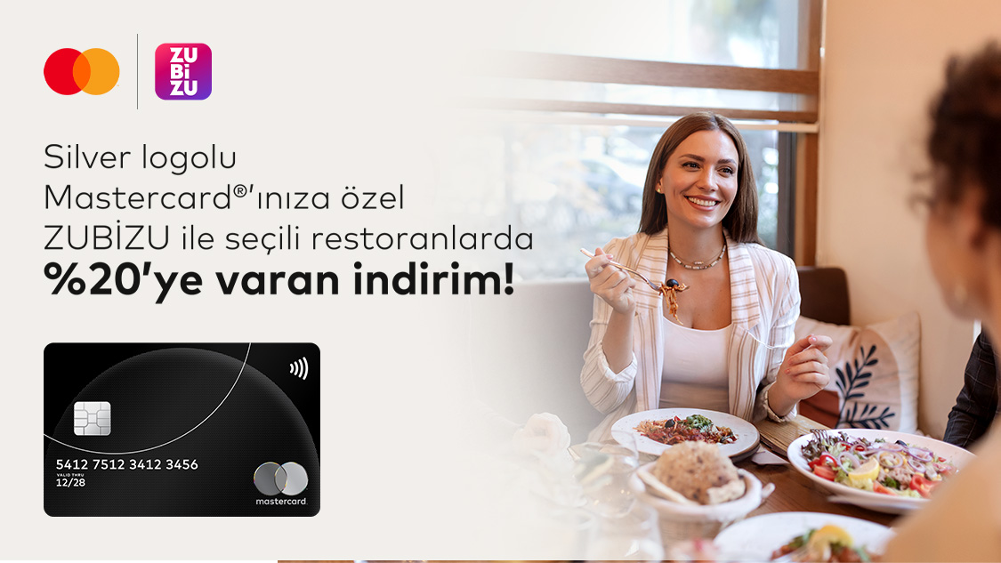 Silver logolu Mastercard sahipleri ZUBİZU anlaşmalı restoranlarda yapılan harcamalarda 3000 TL ve üzeri olan işlemlerde %20’ye varan indirim kazanıyor!