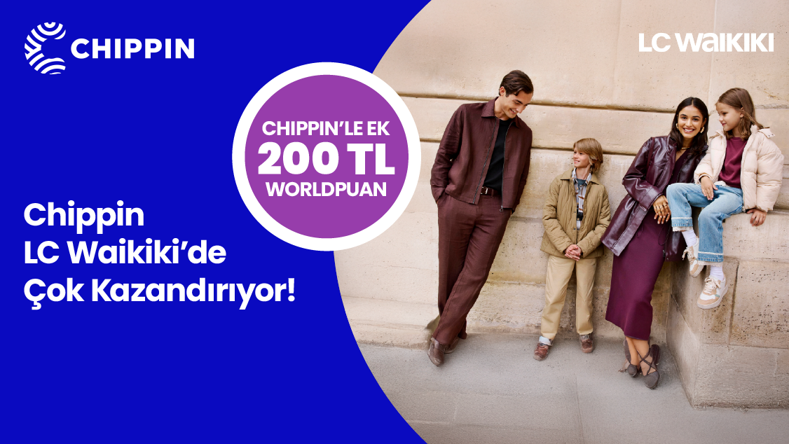 World’e özel LC Waikiki’den tek seferde yapılacak 1.500 TL ve üzeri alışverişe 200 TL, 3.000 TL ve üzeri alışverişe 400 TL değerinde Worldpuan! Üstelik Chippin uygulaması üzerinden LC Waikiki mağazalarından yapacağınız 1.500 TL ve üzeri alışverişe ek 100 TL, 3.000 TL ve üzeri alışverişe ek 200 TL değerinde Worldpuan!