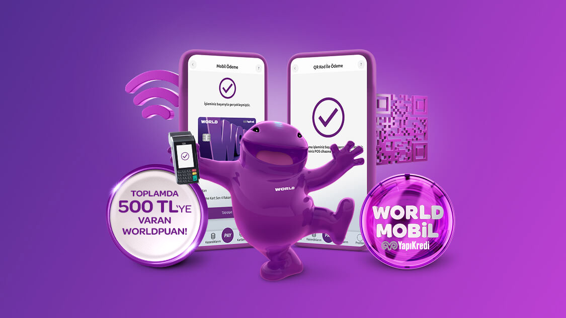 1-30 Haziran 2025 tarihleri arasında POS'ta TR Karekod veya NFC Mobil Ödeme ile yapacağınız 750 TL ve üzeri her işleminize 25 TL, toplamda 500 TL Worldpuan!
