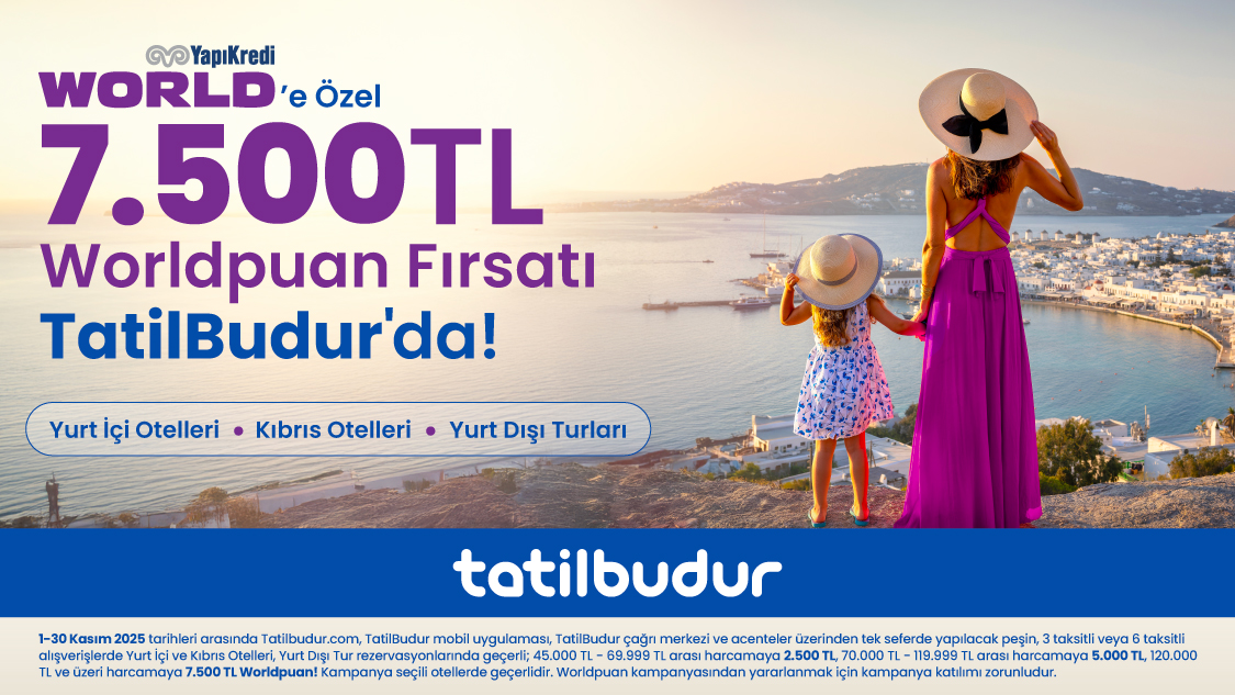 1-30 Kasım 2025 tarihleri arasında Tatilbudur.com, TatilBudur mobil uygulaması ,TatilBudur çağrı merkezi ve acenteler üzerinden  tek seferde yapılacak peşin, 3 taksitli veya 6 taksitli alışverişlerde yurt içi ve Kuzey Kıbrıs otel, yurt dışı tur rezervasyonlarında geçerli; 45.000 TL-69.999 TL arası harcamaya 2.500 TL, 70.000 TL - 119.999 TL arası harcamaya 5.000 TL, 120.000 TL ve üzeri harcamaya 7.500 TL Worldpuan!
