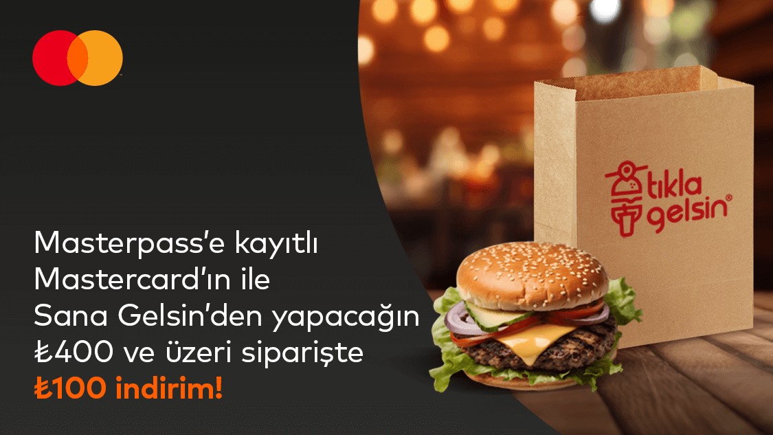 Masterpass’a kayıtlı Mastercard logolu Yapı Kredi banka kartı, ön ödemeli kart ve kredi kartı sahiplerine özel Tıkla Gelsin Mobil uygulaması üzerinden verecekleri siparişlerde 100 TL indirim!
