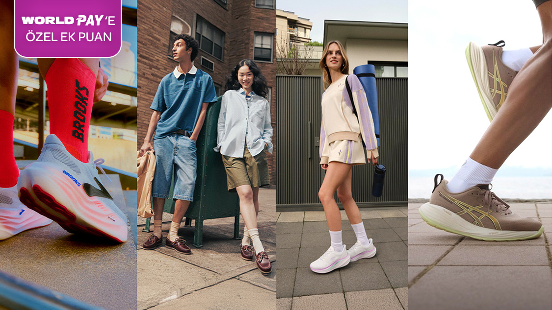 Asics, Skechers, Klaud ve Brooks mağazalarından ve tek seferde yapılacak peşin veya taksitli 5.000 TL ve üzeri alışverişlerde 500 TL, World Pay ile yapılacak ödemelerde ek 250 TL, toplamda 750 TL'ye varan Worldpuan!