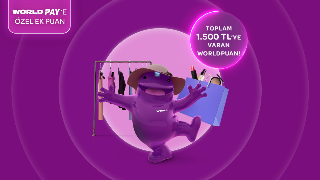 1-30 Nisan tarihleri arasında giyim ve kozmetik sektörlerinde tek seferde yapacağınız ilk alışverişinizden sonraki her 3.000 TL ve üzeri alışverişinize toplamda 1.500 TL’ye varan Worldpuan hediye!