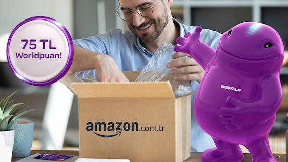 Amazon.com.tr’de tek seferde 500 TL - 999 TL alışverişe 50 TL, 1.000 TL alışverişe 75 TL Worldpuan!