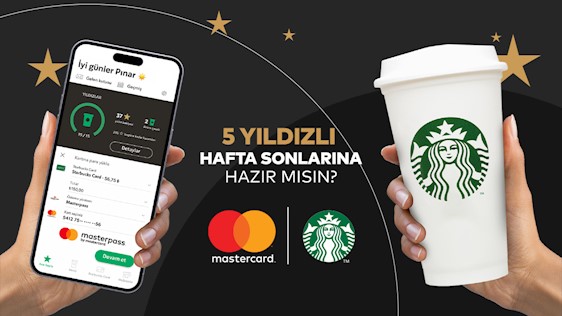 Masterpass'e kayıtlı Mastercard® logolu Yapı Kredi kartınızla Starbucks Mobil'de 5 yıldız kazanın!