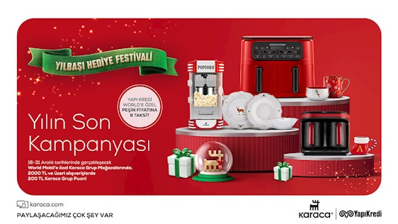 World Mobil’e özel Karaca Home –Karaca Züccaciye-Jumbo – Emsan – Kaşmir Halı-CookPlus Mağazalarından yapacağınız 2000 TL ve üzeri alışverişinize 200 TL Karaca Grup Puan! 